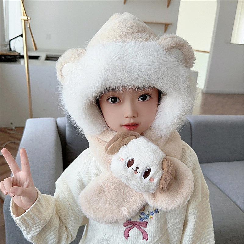 2 in 1 Cute Cartoon Children's Warm Plush Hat