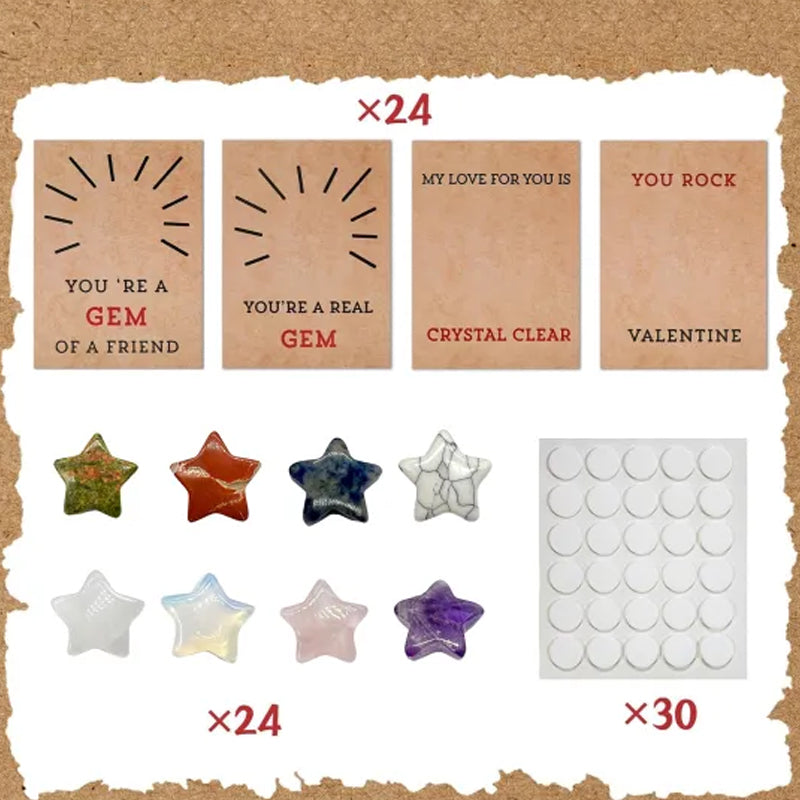 24 PCs Valentines Cards with Star-Shape Crystals